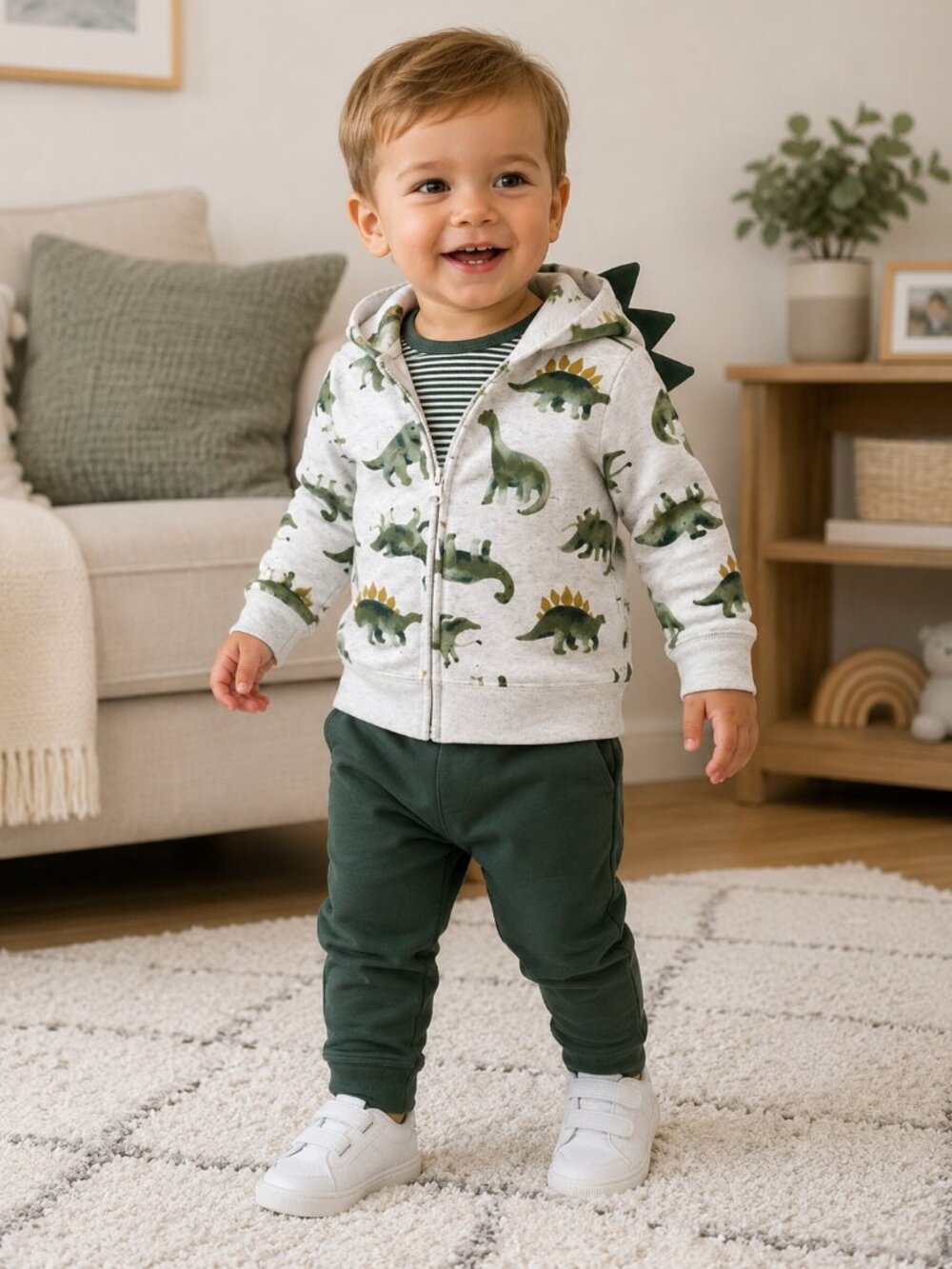 NWT Carter's 3 Piece Dinosaur Outfit Set Baby Toddler Boys Green Dino Hoodie